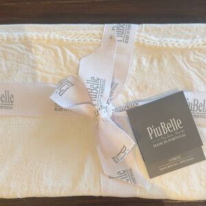 PiuBelle Queen Sheet 4 pc Set White Crochet Trim 100%  Cotton Luxury New